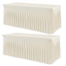 1/2 Pcs Spandex Round Tablecloth With Ruffled Skirt, Suitable For Rectangular Dining Tables, Wrinkle-Resistant And Washable, Elastic Patio Table Cover For Weddings, Bridal Showers, Birthday Parties, Home Decor, Holiday Parties, Themed Events, Banquet Table Decorations