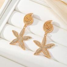 Pendientes colgantes con borlas, conchas metálicas retro exageradas y estrellas de mar para mujeres