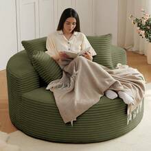 LUCKHAO Oversized Round Chair Lounge Chaise Indoor, Upholstered Corduroy Deep Seat Cloud Large Circle Sofa Chair, No Assembly Required, Fluffy Modern Sleeper Sofa Bed For Reading, Living Room, Bedroom - màu xanh lá - Xem 3