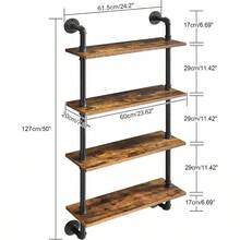 4 Tier Industrial Pipe Wall Shelves Rustic Storage Racks Floating Shelves Wall Shelves Kitchen Spice Rack For Bedroom Kitchen Living Room Bathroom HWS002H - 4tiers - View 4
