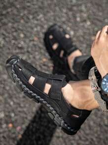 Men's Handmade Sewn Beach Sandals, Fashionable Closed Toe Casual Slippers, Summer