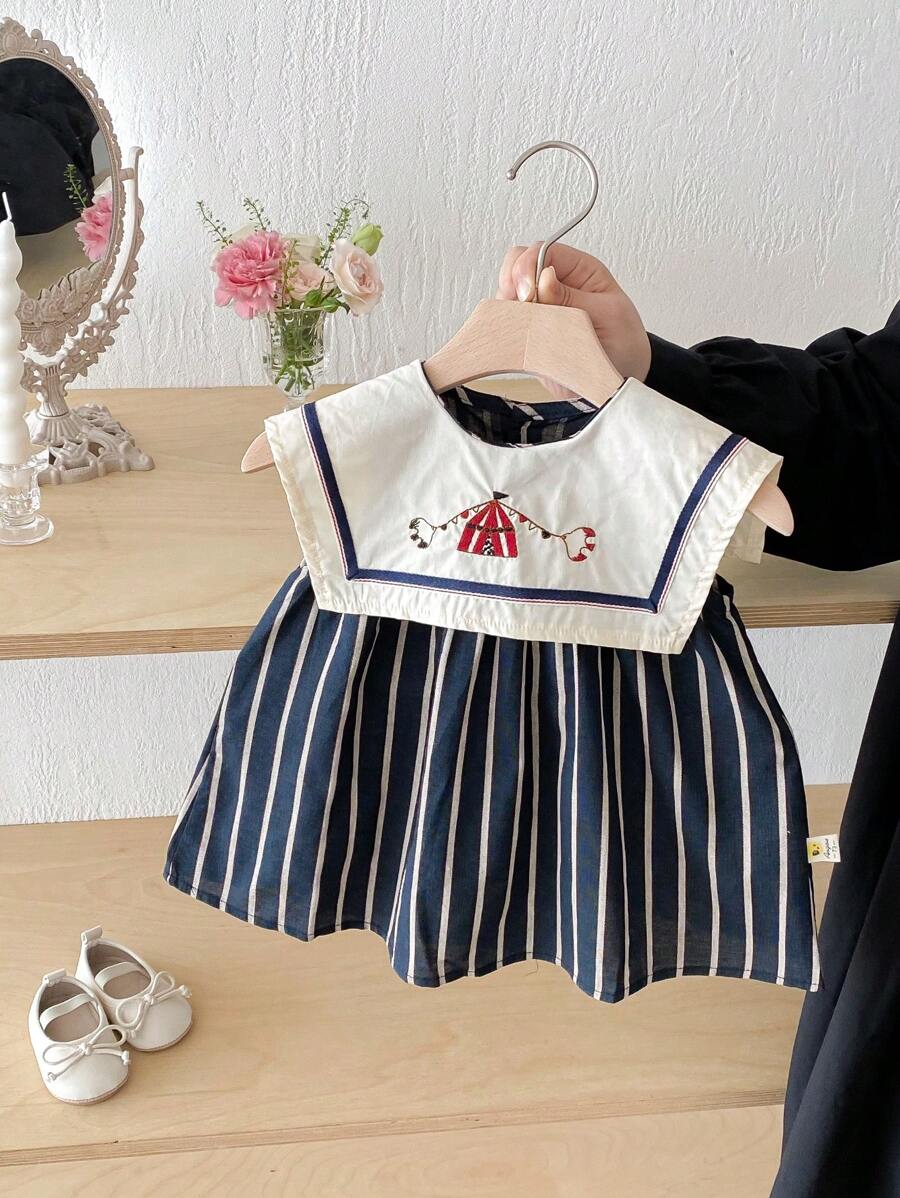 Robes de bébé fille col marin, style coréen robe en jean douce pour bébé/tout-petit, tenue d'été