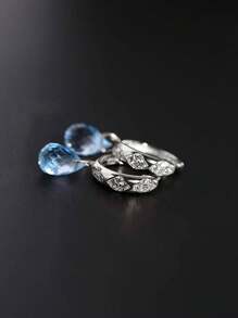 1 pieza Pendientes de gota de cristal azul falso con baño de plata, diseño original, joyería elegante y lujosa adecuada para damas, uso diario, vacaciones, fiestas, regalo sorpresa para la novia