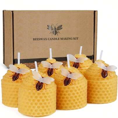 Beeswax Candles Set Of 6/12, Directly From Beekeepers, Small Bee Votive Candles With Little Bee Decorations As Gift (Yellow)Wax Molding Materials-Candle Maker