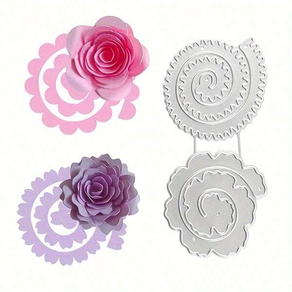 3D spiral Blumen Metall Stanzformen für Scrapbooking, DIY Papier Handwerk - Blumen und Blatt Stanzformen Set für Hochzeit dekoratives Prägen, 1 Pack