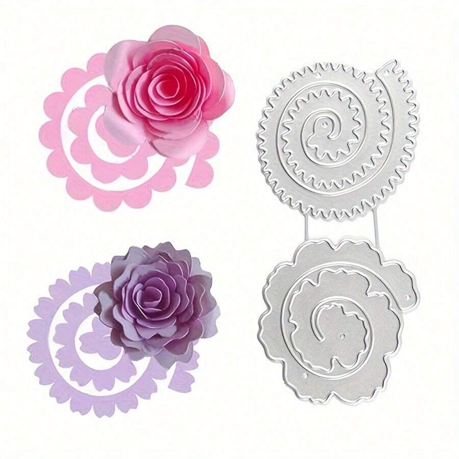 1pc 3D Spiral Flower Metal Die Cutting, Suitable For Scrapbooking, DIY Paper Crafts - Flower & Leaf Cutting Dies Set, Applicable For Wedding Decoration Embossing - Silver - View 1