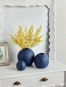 1件/3件裝圓形花瓶裝飾品，Ins北歐風現代極簡圓形花瓶，桌面居家玄關花藝插花裝飾擺件 - 水鴨藍 - 查看 4