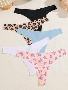 Set de 5 bragas tipo tanga con cintura baja, cómodas y sin costuras, de colores múltiples, para mujeres - Multicolor - Ver 4