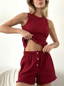 Comfy Casual Solid Tank Top & Shorts 2 Pieces Set