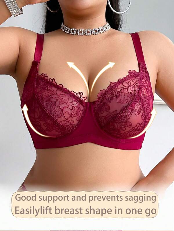 Plus Size Women Lace Design Soft & Comfortable Underwire Bra