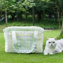 Pet Carrier Outdoor Plaid Shoulder Bag - Pink - View 5