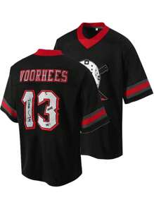 Atonmore Freundin Stil Herren 13 schwarzes American Football Trikot Lässig Kurzarm Stickerei und genähtes V-Ausschnitt T-Shirt Party Rugby Sport Oberteil