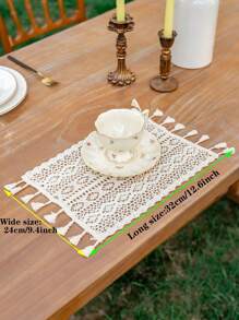 1pc Beige Hollow Weaving Table Mat, Suitable For Weddings, Holiday Parties, And Other Dining Table Decorations
