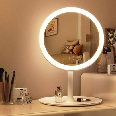 Justerbar LED-sminkspegel, smart 3-färgsbelysning, steglös dimning, sminkspegel med USB-laddningsläge med en knapp, roterbar sminkspegel med hög upplösning för skrivbordet, avtagbar bärbar elektronisk skönhetsspegel för resor med förvaringsbricka, lämplig för sovrum, badrum, sängbord, sovsal, perfekt för mors dag, födelsedag, present till kvinnor, examenspresent