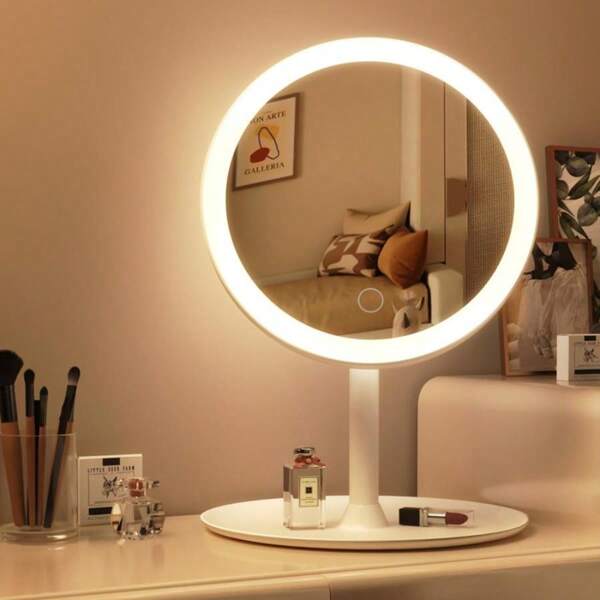 Dimmable LED Cosmetic Mirror, Intelligent Adjustable Tri-Color Light And Infinitely Dimmable, One Touch Screen USB Charging Mode Cosmetic Mirror, Rotatable Desktop HD Cosmetic Mirror, Detachable Portable Traveling Electronic Beauty Mirror With Storage Tray, Suitable For Bedroom, Bathroom, Nightstand, Student Dormitory Cosmetic Mirror, Suitable For Mother's Day, Birthdays, Women's Gifts, Graduation Gifts