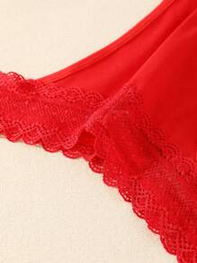 3 Stücke einfarbige, bequeme minimalistische - romantisch französische - ländlich süße - süße Unterhosen aus Gewebe mit Spitzenbesatz für Frauen, Frühling/Sommer/Herbst/Winter