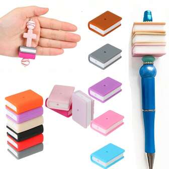 3/10 件随机颜色书形硅胶珠彩色 3D 书形焦点珠散装间隔珠适用于 DIY 工艺品制作珠宝笔钥匙扣手链项链用品