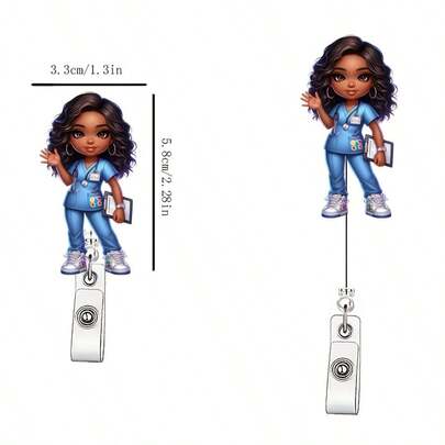 1pc Cute Nurse Cartoon Retractable Badge Reel, Durable Acrylic Material, 360 Degree Rotation, Suitable For Office, Teachers And Medical Staff