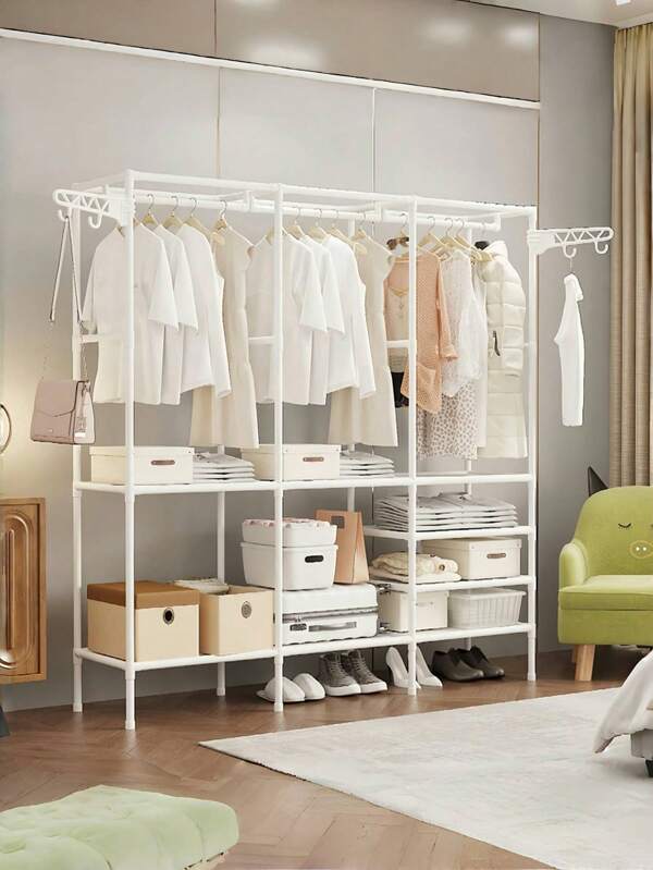 1 Stück multifunktionaler freistehender Kleiderschrank mit Kleideraufhänger, Regal, Schuhregal, stabil, modisch, einfach auf- und abzubauen, tragbar, geeignet für Schlafzimmer, Wohnzimmer, Büro, Arbeitszimmer, Geschenk zu Feiertagen/Weihnachten/für Kinder
