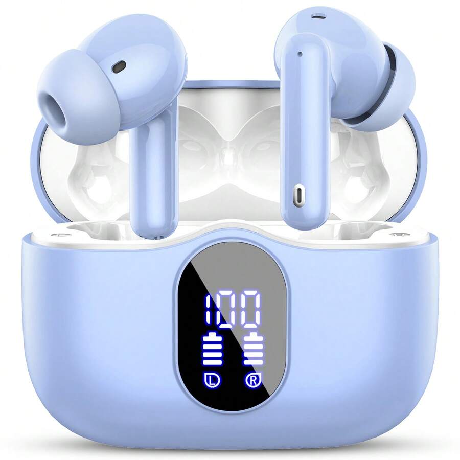 Ordtop Wireless Earbuds, Bluetooth Headphones 48H Playtime Ear Buds With LED Power Display, IPX7 Waterproof Bluetooth 5.4 Earphones In-Ear Earbuds With 4 Mic For Android IOS Cell Phone Laptop, Purple - Purple - View 1