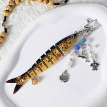 1 pieza Llavero de pez hecho a mano, encantos de bolso de océano, llaveros de océano, llaveros de señuelo de pesca artificial, encantos de peces con cuentas, regalos para pescadores, accesorios escolares y de automóvil, gótico lindo Y2k
