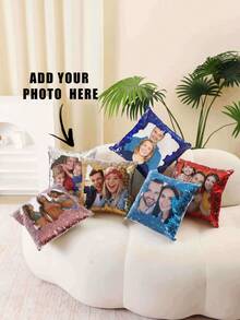 1 Peça Capa de Almofada Personalizada com Lantejoulas, Caso de Almofada com Foto Personalizada de Lantejoulas, Capa de Almofada com Lantejoulas Personalizada, Fronha de Lantejoulas Personalizada, Presentes para Dia do Pai, Dia das Mães, Decoração de Sofá da Sala de Estar, Itens Essenciais de Casamento, Dia dos Namorados, Aniversário, Presente para Mãe/Esposa/Namorada