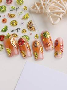 Fruits Strawberry Nail Stickers Grapes Avocado Apple Banana Pineapple Lemon Refreshing Summer Jelly Embossed Fruits Nail Designs 5D Self-Adhesive Nail Decals Adhesive Decoration