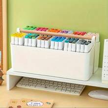 Large White Plastic Storage Box With Adjustable Dividers, Carry Handles And Stand - Portable Organizer Box For Art Supplies, Crafts, Colored Pencils And Cosmetics - Craft Essentials, Light Yellow Material