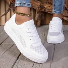 Pantofi sport casual mici pentru femei, albi, cu talpă moale și șireturi, matlasați, cu talpă joasă, confortabili și respirabili - alb - Vizualizare 2