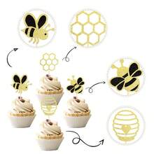 24pcs Bumble Bee Cup Cake Toppers -Baby Shower Decoration-Birthday Decoration- Gender Reveal Decor-Party Supplies-Wedding Decor- Festival Birthday Party Cake Decorations & Premium Supplies, Back To School Valentine Day Father's Day Graduation - Multicolor - View 3