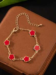 1 pieza Pulsera de acero inoxidable bañada en oro con diseño floral, pulsera elegante de estilo floral como regalo de joyería para niños