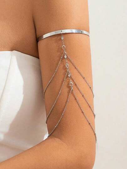 1pc Fashionable Liquid Lava Openwork Arm Chain, Multi-Layer Tassel Metal Arm Bracelet For Women Back To School