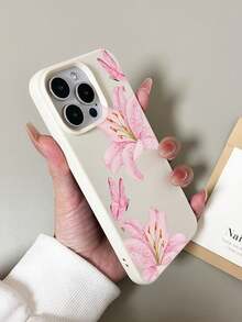 Flower Phone Case Flower 1pc Pink Large Pore Faux Leather Texture Flowery Painted Anti-Drop Phone Case Compatible With IPhone 11/12/13/14/15/16 Pro Max - Multicolor - View 3