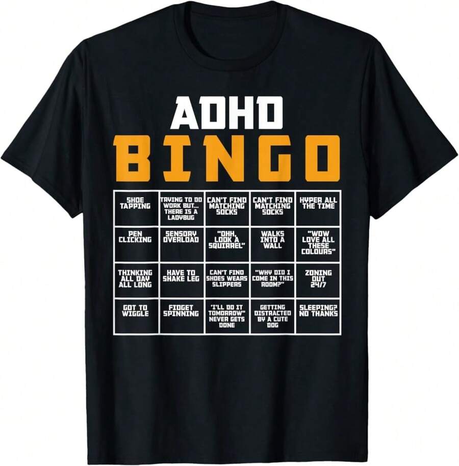 Camiseta divertida del Día Mundial de la Concienciación sobre la Salud Mental con TDAH Bingo - Negro - Ver 1