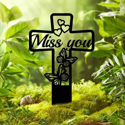 1pc Iron Butterfly Memorial Plaque Decoration, Garden Stake Sign, Commemorative Family Sign, Outdoor Yard Or Grave Decoration