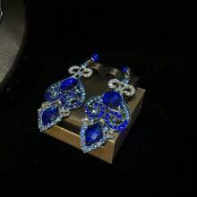 1 Set Elegant Crystal Inlaid Earrings & Necklace 3pcs Jewelry Set, Suitable For Brides, Weddings, Banquets, Parties - Purple - View 7