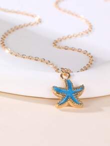 1/2/4 件女孩海星和五角星吊坠项链，适合海滩度假和日常佩戴 - 彩色 - 查看 9