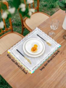 1pc White 3D Embroidery Placemat, Non-Slip, Dustproof, Suitable For Dining Table, Coffee Table And Other Desktops, Fashionable Decoration