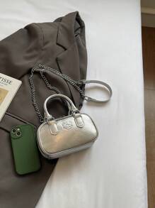 1pc Girls Plain Cute Girl Print PU Handbag, Zipper Closure Simple Versatile Girl Crossbody Bag, Suitable For Daily Or Festival Use