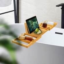Premium Bamboo Bath Tray Table, stolik do wanny z uchwytem na telefon, wino, rozszerzalna tacka do wanny z 2 przesuwanymi tackami Back To School