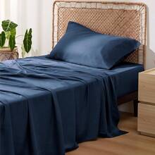 Bedsure Queen Sheet Set, Cooling Sheets For Queen Size Bed Set, Rayon Derived From Bamboo, Breathable & Soft Deep Pocket Up To 16 Inches, Hotel Luxury Silky Bedding, Bedsheet & Pillowcases, Dark Grey - 07 - Navy - View 1