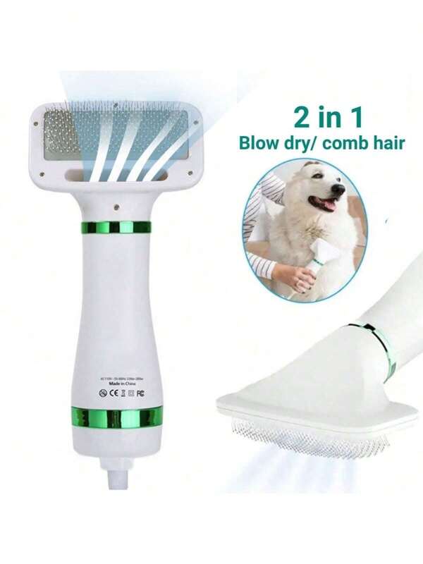 1pc Auto-Clean Pet Grooming Dryer, 2-In-1 Portable Pet Hair Dryer And Grooming Brush For Dogs And Cats - Smooth And Efficient Drying, Reduces Shedding And Tangles