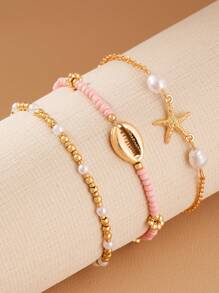 Pulsera estilo bohemio con cuentas, colgante de resina con imitación de concha marina y estrella de mar, adecuada para joyería de playa de verano (colores de cuentas emparejados al azar)