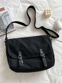 Vintage Military Canvas Laptop Bag Medium Messenger Bag - Black - View 1