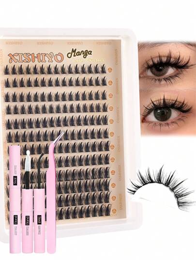 Wispy Lash Clusters Extensions 180/144/140/184/288/448Pcs Anime Eyelash Clusters D Curl Manga Lashes Clusters Natural Look 8-16MM Cluster Eyelash Extensions Individual Lash Extension Pack DIY Lash Clusters Natural Look&Wispy&Extra Thick&Long-Lasting DIY Eyelash Extension Kit With Bond And Seal&Tweezers For Beginner Use At Home Or On-The-Go For Daily Life&Party&Music Festival
