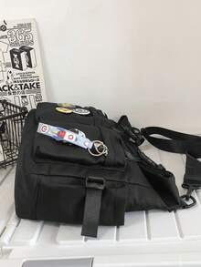 Fashionable Building Simple Crossbody Bag With Multiple Bag Openings And Buckle Straps, Large Capacity Suitable For Commuting To And From School, College Tourism(Randomly Send Out Astronaut Keychains, So The Ones Received May Or May Not Have Them.) - Black - View 10