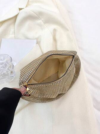 闪亮的女士晚宴包，优雅的新款闪亮水钻新月形现货派对晚宴手拿包，时尚单肩包适合女孩、女士、婚礼、舞会、晚宴/宴会，是送给女性的最佳礼物