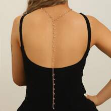1pc Fashionable Sexy Gold/Silver Chain Faux Pearl Pendant Y-Shaped Necklace/Back Necklace, Body Chain Decor, Suitable For Women Daily Wear, Bikini, Beach, Party, Vacation (Random Quantity)