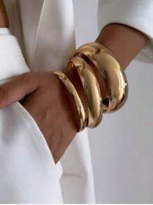 4pcs/Set Exaggerated Metallic Drum Face Charm Cuff Bracelets, Vintage Minimalist Casual Party Unisex Jewelry Bracelet Set Gift (Matte Bracelets With Minor Scratches And Color Variations, Normal Phenomenon)