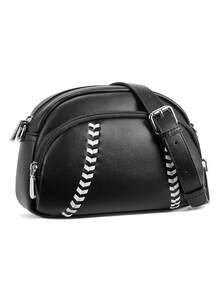 Retro And Fashionable Baseball-Style Single-Shoulder Bag With A Zipper And A-Body Strap. - Black - View 2